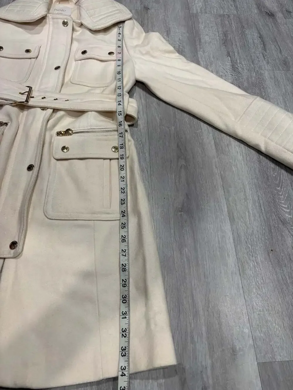 Laundry by Shelli Segal Cream Belted Wool-Blend Trench Coat